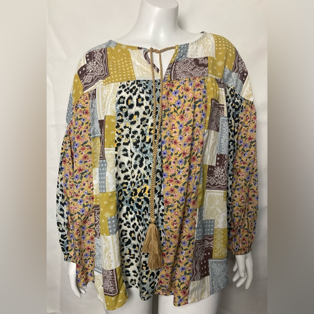 Gigio boutique style patchwork leopard, shabby chic, cottage core Size M blouse